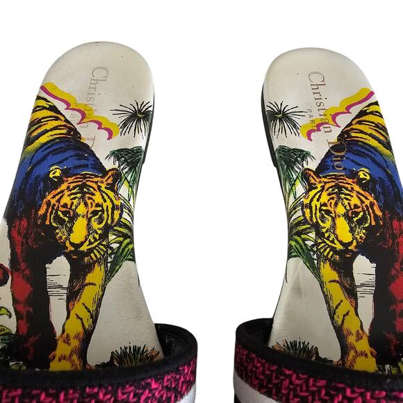 Christian Dior Dway Slide Flat Sandal Size 39 US 9 Pink White Leather Tiger - Picture 8 of 15